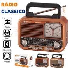 ONE-X Rádio Retrô Portátil Bluetooth FM/AM/SW USB TF TWS Relógio Som para Casa