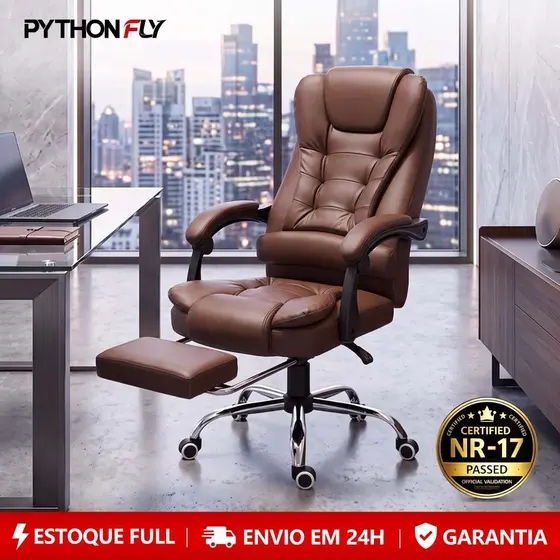 Cadeira de escritório presidente, cadeira de home office com apoio para os pés e encosto ajustável（Preto）
