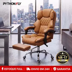 Cadeira de Escritório Ergonômica Presidente, Giratória com Apoio de Pés, Ajuste de Encosto Reclinável e Altura