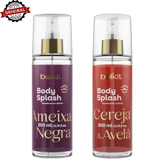 Kit 2 Body Splash Ameixa Negra e Cereja 200ml BELKIT Alta Projeção e Fixação