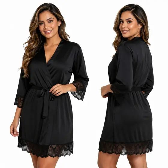 Kit 4 Robe Feminino Romantique com Renda Delicada e Caimento Leve