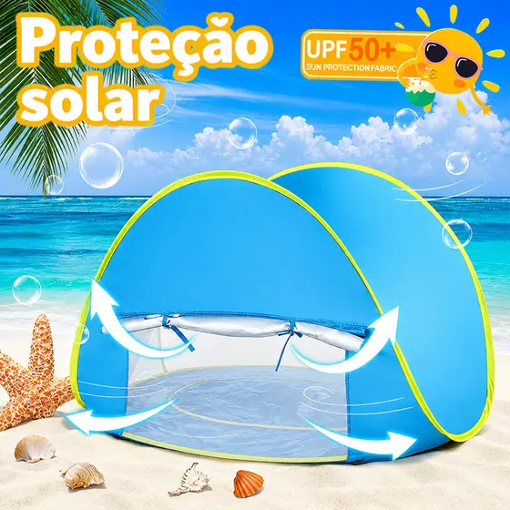Barraca de Praia Infantil com Piscina Rasinha e Proteção UV Pop-up Automático à Prova de Vento Ideal para Crianças 3Anos