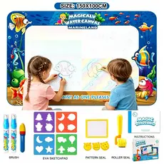 Tapete Mágico Água 100x80cm | 2 Canetas + 4 Moldes | Brinquedo Educativo Sem Sujeira