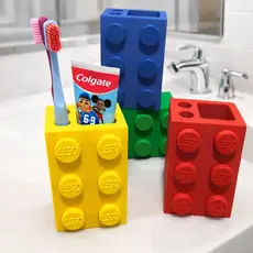 Suporte Porta Escova de Dente e Pasta Estilo Lego | Organizador de Banheiro Infantil | Porta Escova Criativo Decorativo