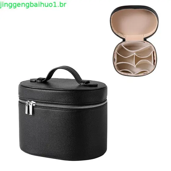 [Dhiint] Caixa De Cosméticos De Couro PU De Grande Capacidade Com Armazenamento Interna Bolsa Cosmética Portátil Removív