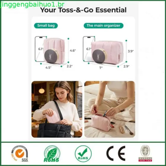 BAGSMART Bolsa Pequena De Maquiagem Para Viagem De Higiene Pessoal , Mini Cosméticos Acolchoada Inchada , Linda Mulheres