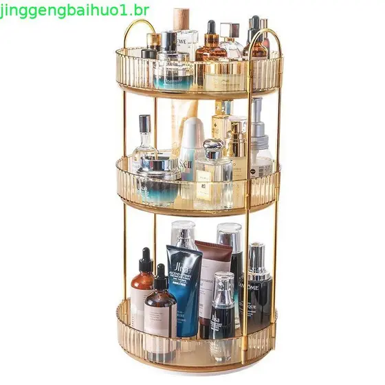 Caixa de Armazenamento Rotativa de Cosméticos Mesa de Maquiagem Transparente para Banheiro Suporte de Prateleira de