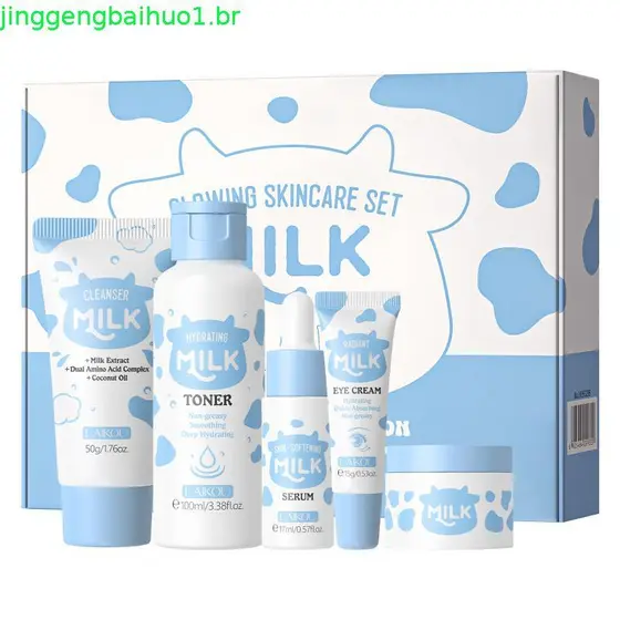 Conjunto Laikou Milk Glowing Skincare 5 Peças: Serum Nutritivo, Hidratante Tonalizante E Tônico Para radiância