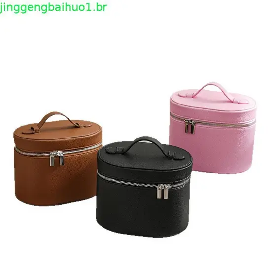 Caixa Cosmética De Couro PU De Grande Capacidade Com De Armazenamento Interna Bolsa Portátil Removível De Viagem Zíper {