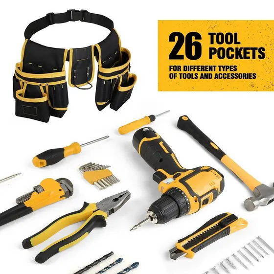 ⭐ Bolsa de ferramentas multifuncional ajustável com vários bolsos e ímã forte para reparos, cinto de cintura para armaze