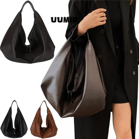 UUMIR Bolsa De Ombro , Tote Com Design Plissado Macio , Versátil , Grande Capacidade , Retrô , Couro PU , Acessório De M