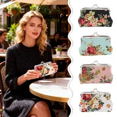 Bolsa De Moedas Umir , Carteira Vintage De Lona , Pequena Com Estampa De Flores Feminina