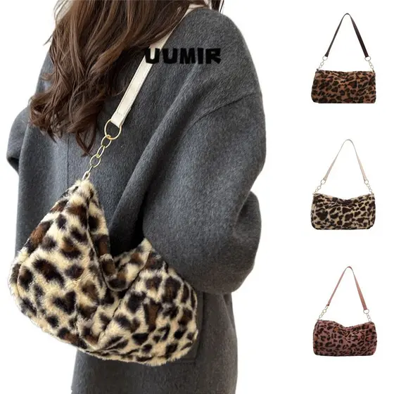 Bolsa De Ombro Umir , Pelúcia De Grande Capacidade , Sacola Macia Com Estampa De Leopardo De Alta Qualidade Inverno
