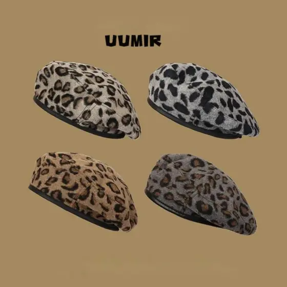 Boné Octogonal Umir , Boina Com Estampa De Leopardo De Estudante Combinada , De Abóbora Versão Coreana