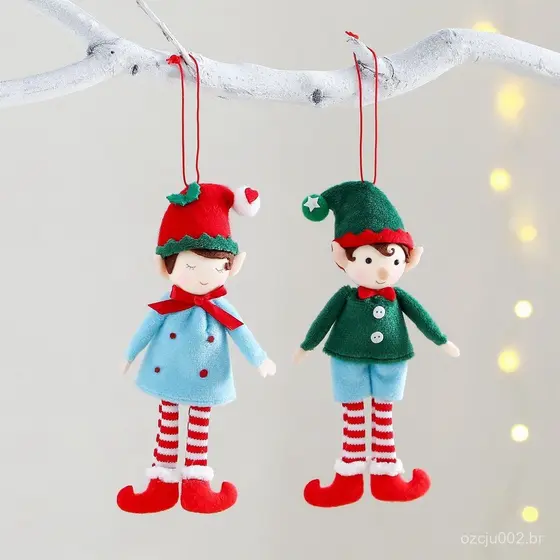 Pingente de Árvore de Natal Estilo Elfo Fofo Pingente de Boneca Decoração de Natal YDRH