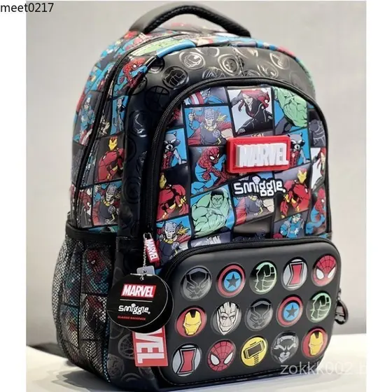 [ORIGINAL] [Smiggle Marvel Classic Backpack boy shcoolbag Super Herói Estudante Bolsa De Livros Para Meninos E Meninas