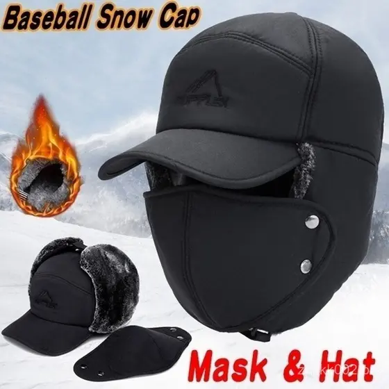 Chapéu De Inverno Homem À Prova De Vento Máscara Quente Facial Completa Destacável Boné De Baseball Exterior