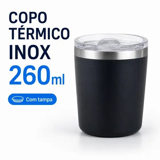 Copo Térmico Inox 260ml com Tampa para Café Chá Suco Leite Água Bebidas Quentes e Frias