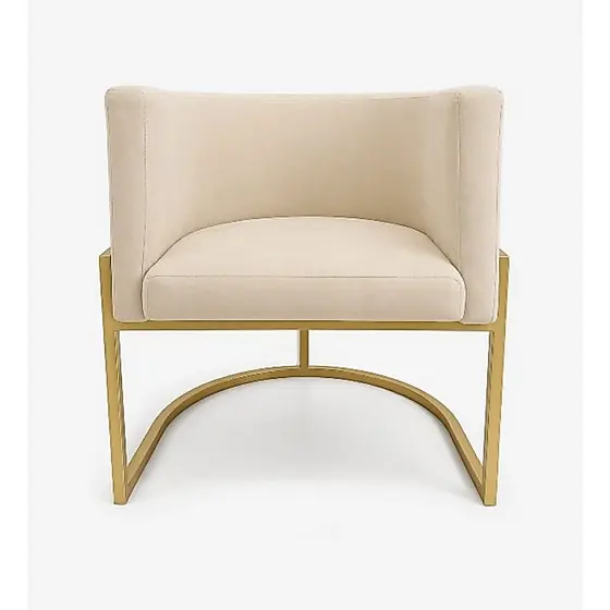 Poltrona Cadeira Luna Suede Bege Base Dourada Escritório Consultório Luxo Moderna