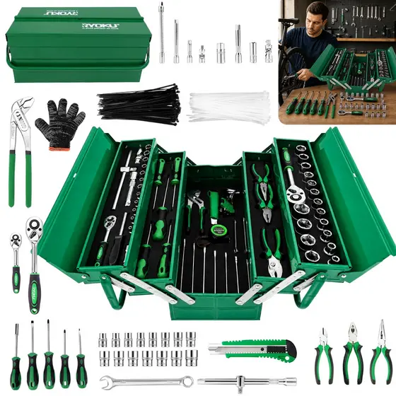 Kit Jogo De Ferramenta Maleta 186 Peças Soquete Catracas RYOKU
