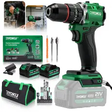 Furadeira Parafusadeira Impacto Brushless 2 Baterias RYOKU 21v 10mm 70Nm