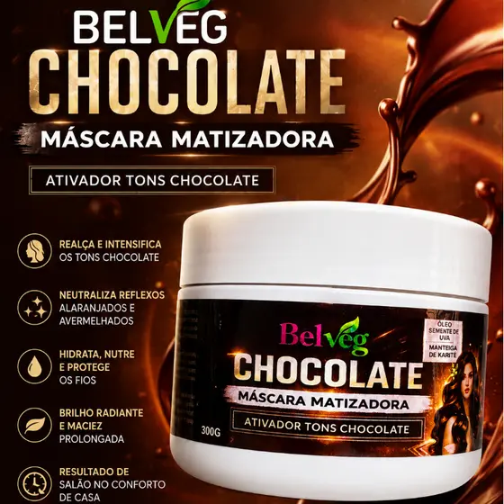Máscara Tonalizante  Chocolate Matizadora 100% Natural, sem amônea, hidtrata e tonaliza