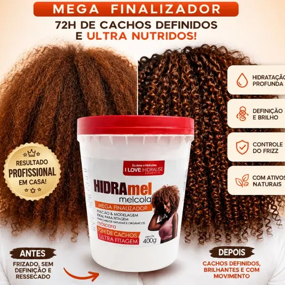 Mel Cola Máscara 400g Mega Finalizador 72h Cachos Ultra Fitagem Cabelo Crespo Cacheado Ativador