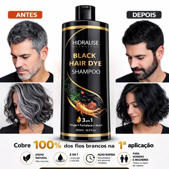 Shampoo Preto Black Tonalizante  Anti-Queda, auxilia escurecimento gradual dos fios brancos/grisalhos sem amônea.