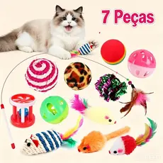 Kit Brinquedos Interativos para Gatos Ratinho Bolinha Varinha Pena Gatinho Anti Estresse
