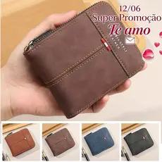 Carteira Masculina Retrô Com Zíper, carteira dobrável Carteira de Couro com Zíper Carteira Curta Multifuncional Porta
