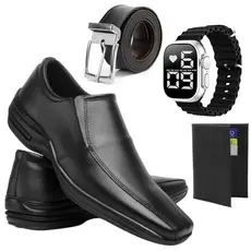 Sapato Social Couro Ortopédico Masculino + Cinto Couro + Relógio Digital Pronta Entrega Promoção