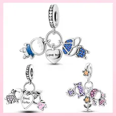 Pingente Original Double Boy em Prata Esterlina 925, adequado para pulseiras, colares e joias femininas 46PE