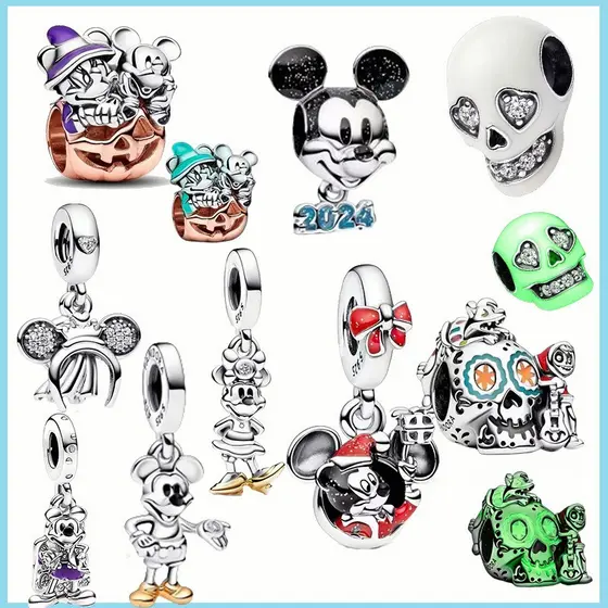 100% prata esterlina 925, contas de charme do Mickey e da Minnie, adequadas para a confecção de pulseiras de marcas orig