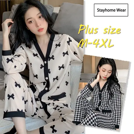 Pijamas Femininos M-4XL Plus Size Senhora Algodão Manga Curta Conjunto De