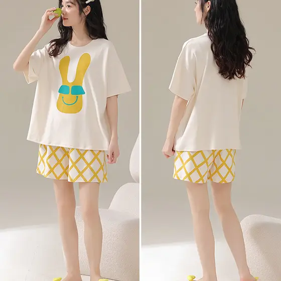 M-5XL Pijama Plus Size Feminino Manga Curta + Shorts Verão