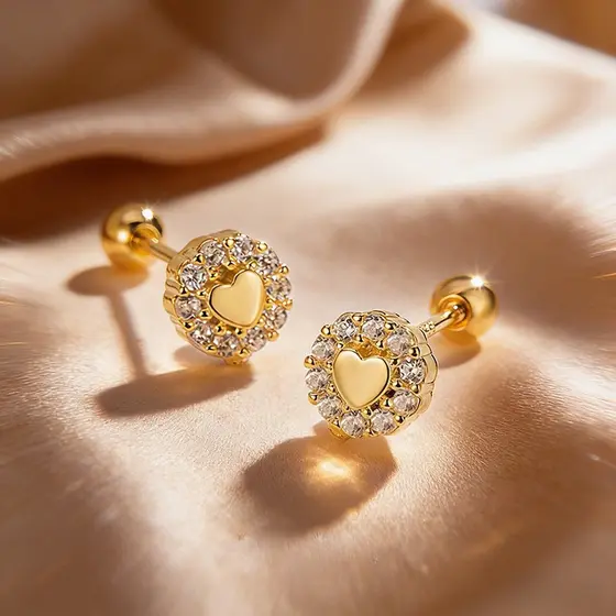Brincos Femininos Com Coração Dourado , Acessórios , Joias , Diamante , Prata , Presentes