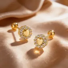 Brincos Femininos Com Coração Dourado , Acessórios , Joias , Diamante , Prata , Presentes