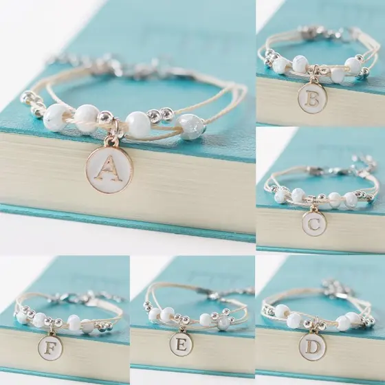Pulseira Feminina Com 26 Letras , Moda Simples , Elástica , Ajustável , Estudante , Aniversário , Amizade , Presente , J