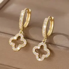 Brincos De Moda Coreana Oco Trevo De Quatro Folhas Brinco Pedras De Zircônia Acessórios Femininos