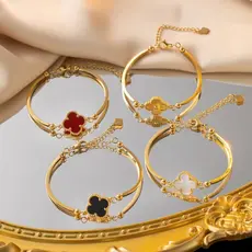 Pulseira Feminina Simples De Aço Titânio , 4 Cores , Sem Desbotamento , Moda De Alta Qualidade , Trevo De Quatro Folhas