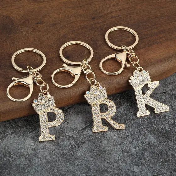 Moda Estilo 26 Letras Liga De Zinco Chaveiro Feminino Com Decoração De Strass Pingente Elegante Para Bolsa Ornamento De