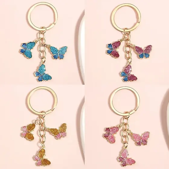 Criativo Liga Esmalte Borboleta Cristal Chaveiro Colorido Saco Pingente Charme Presente Para Mulheres Meninas Mochila Ac