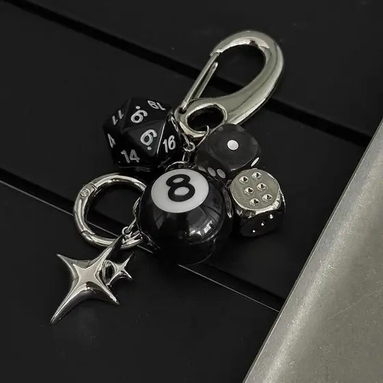 Criativo Preto 8 Dados De Bilhar Chaveiro Pingente Exclusivo Para Bolsa Do Telefone Móvel Mochila Chave Carro Pendurado