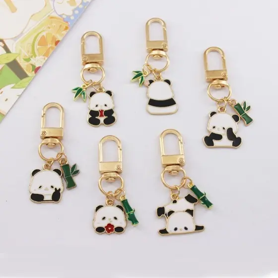 Panda Chaveiro Metal Bambu Pendentes Mochila Acessórios Presentes Titular Do Carro Chaveiros