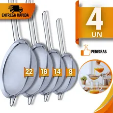 Kit Peneiras Aço Inox 22/18/14/8cm Coador Farinhas Suco Molhos Confeitaria Cozinha Multiuso Utensílios