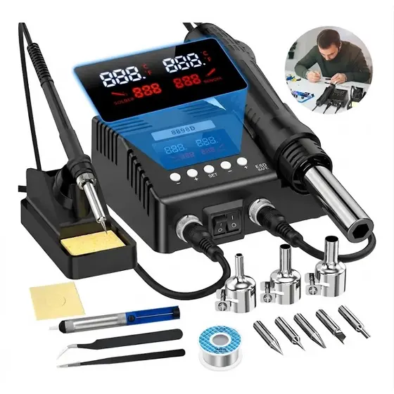 Estacao De Solda Pistola De Calor Lcd E Ferro De Solda 2 Em1 600W 110/220V