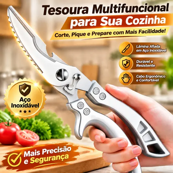 Strong Multipurpose Kitchen Scissors - Cuts Chicken and Fish Bones, Meat, Vegetables, Professional Stainless Steel