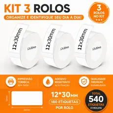 3 Rolo Etiqueta Niimbot WP9525 D101 D11 12x30mm (180pçs)