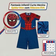 Fantasia Infantil Homem Aranha Curto Com Máscara EVA
