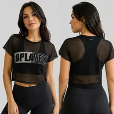 Cropped Telinha Fitness Feminino Academia Tela Leve Estampa Silk Moderno Confortável